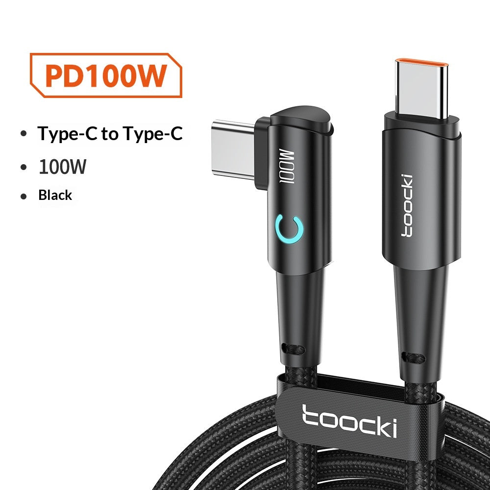 100W Fast-charging Type-C Cable With Illuminated Bend For Data And Charging