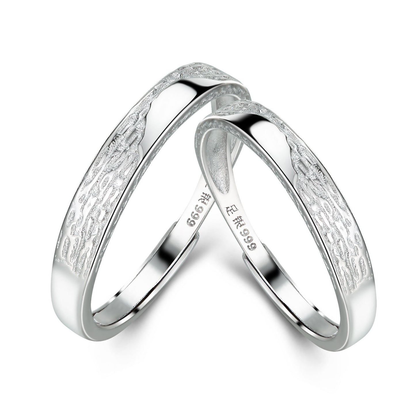 2 PCS S999 Fine Silver Couple Rings Exquisite Fashion Matching Pair Rings
