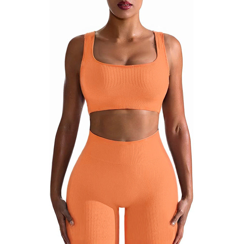 Seamless Yoga Training Threaded High-Elastic Fabric Outdoor Running Fitness Set For Women