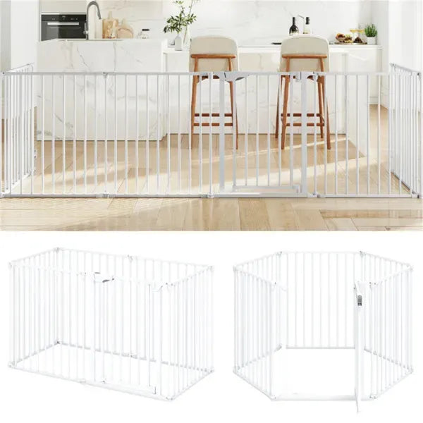 6-Panel Expandable Safety Gate (34.5"-154"), 270° Rotatable Baby/Pet Barrier For Fireplace Stairway Doorway-White