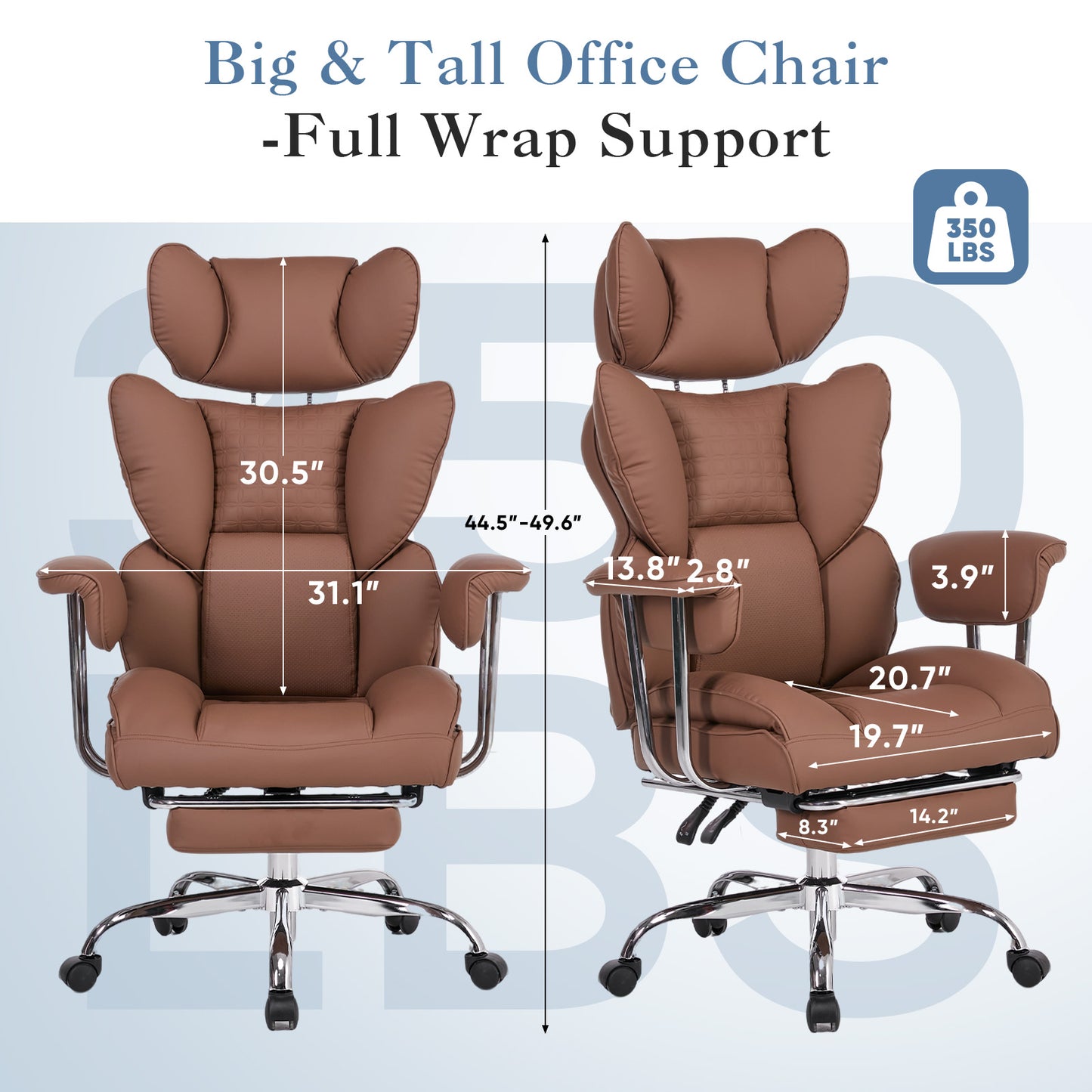 Large-sized High-back Office Chair - 350 Pounds, Anti-scratch PU Leather Executive Office Desk Chair, With Footrest, Reclining Computer Chair