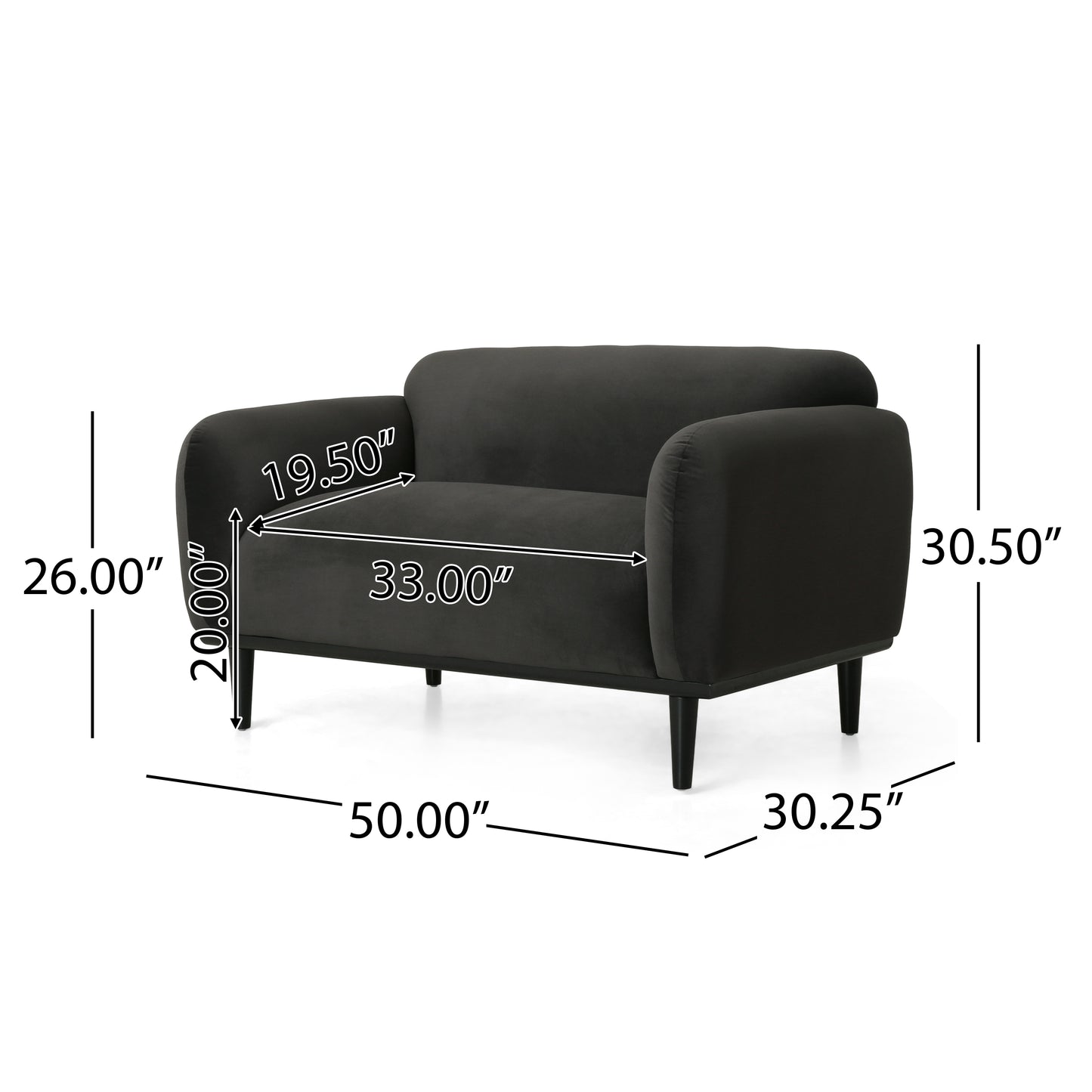 Loveseat Sofa - 50 Dark Gray Upholstered 2-Seater With Black Legs, Comfortable & Stylish For Living Room, Office, Or Reading Nook,Dark Gray