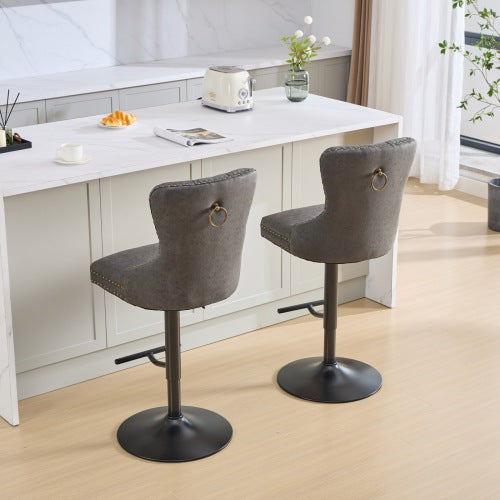 Aged And Retro PU Swivel Barstools Adjusatble Seat Height From 26-33 Inch, Modern Bar Stools With Backs Comfortable Tufted For Home Pub And Kitchen Island Black,Set Of 2
