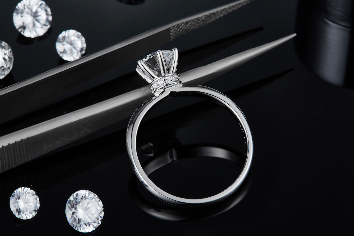 S925 Sterling Silver 1ct Moissanite Engagement Ring, D-VVS1 6-Prong Solitaire With Pave Collar, US Sizes 5-9, GRA Certificate Gift Box