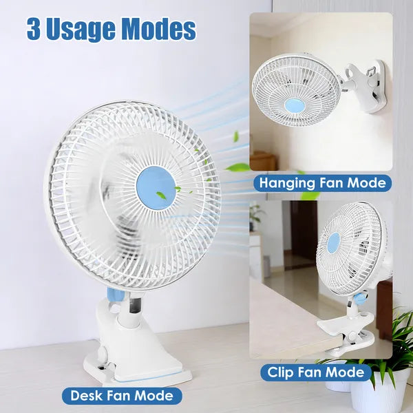 Portable Clip Fan With 2 Speeds, 90' Oscillating Quiet Cooling Fan, Desk Clip Hang 3 Ways For Office Bedroom Speeds Low Noise Small Fan, Wall Hanging Clip On Fan For Daily Use