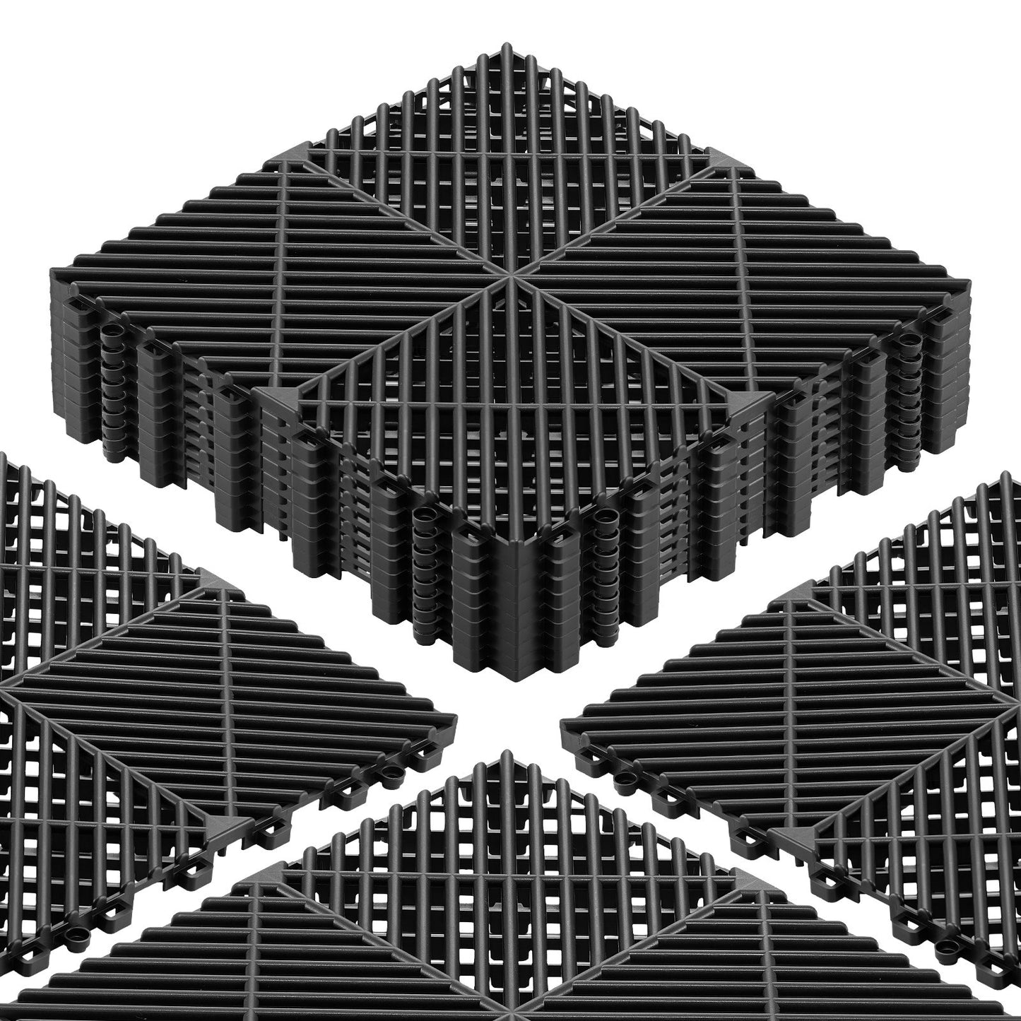 Interlocking Drainage Mats, 12" X 12", Modular Garage Flooring Tiles, Non-Slip PP Drainage Floor Tiles, Self-Draining, Easy Installation, For Bathroom, Kitchen, Pool & Outdoor, Black, 12 Pack