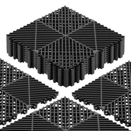 Interlocking Drainage Mats, 12" X 12", Modular Garage Flooring Tiles, Non-Slip PP Drainage Floor Tiles, Self-Draining, Easy Installation, For Bathroom, Kitchen, Pool & Outdoor, Black, 12 Pack