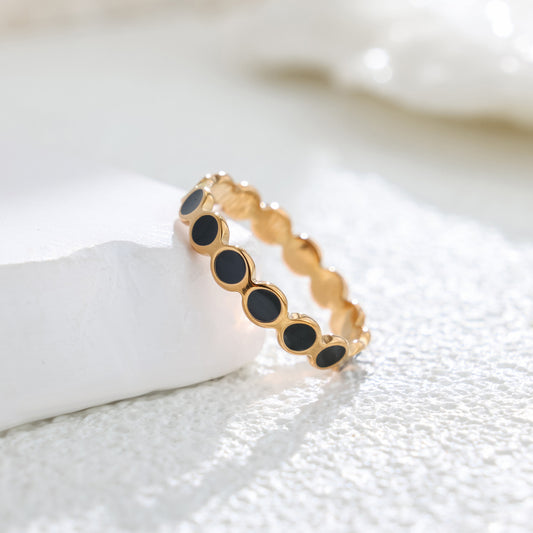 Korean Style Rose Gold Titanium Steel Ring - Black Coated Surface Fashion Jewelry For Women Men Daily Wear