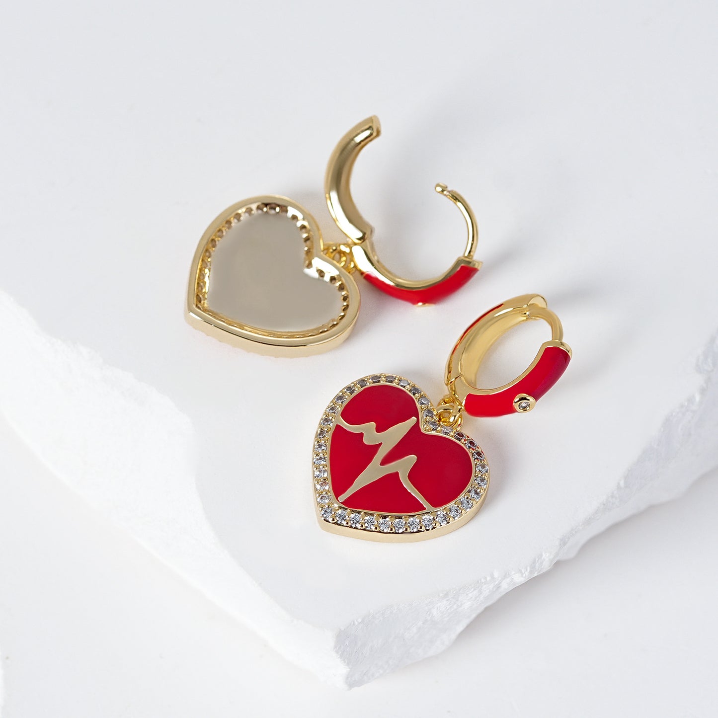 Women's Fashion Versatile Red Heart ECG Earrings