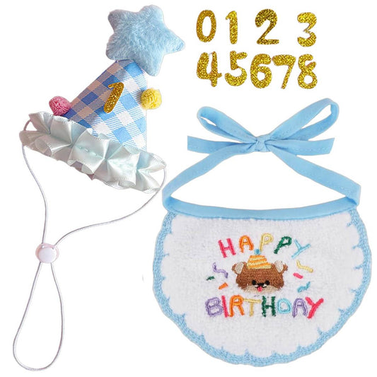 Cat Birthday Party Supplies, Cat Birthday Hat With Number And Star, Embroidered Happy Birthday Bandana For Kitten Cats Small Dogs Decorations, Photo Prop Gift Outfit For Pet Birthday Celebration