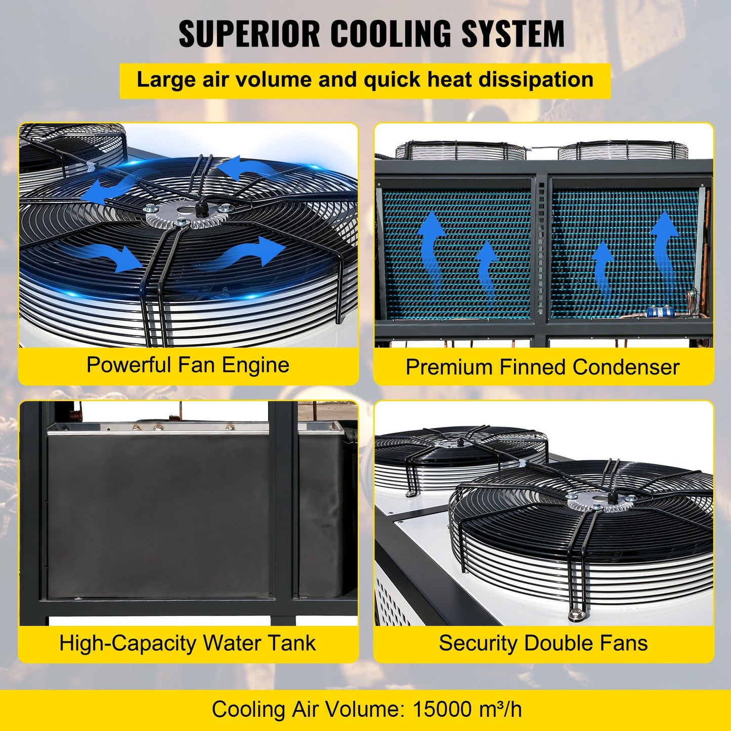 Water Chiller 15Ton, Capacity Industrial Chiller 15Hp, Air-Cooled Water Chiller, Finned Condenser, With Micro-Computer Control, Stainless Steel Water Tank Chiller Machine For Cooling Water