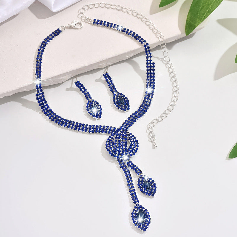 Cross-Border New Style Personalized Creative Design Full Diamond Geometric Water Drop Necklace And Earrings Set For Women, Elegant Zircon Jewelry