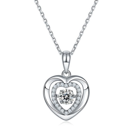 S925 Sterling Silver 0.5ct D Color VVS1 Moissanite Heart Necklace 45cm Platinum Plated Pave Halo GRA Certified Gift Box