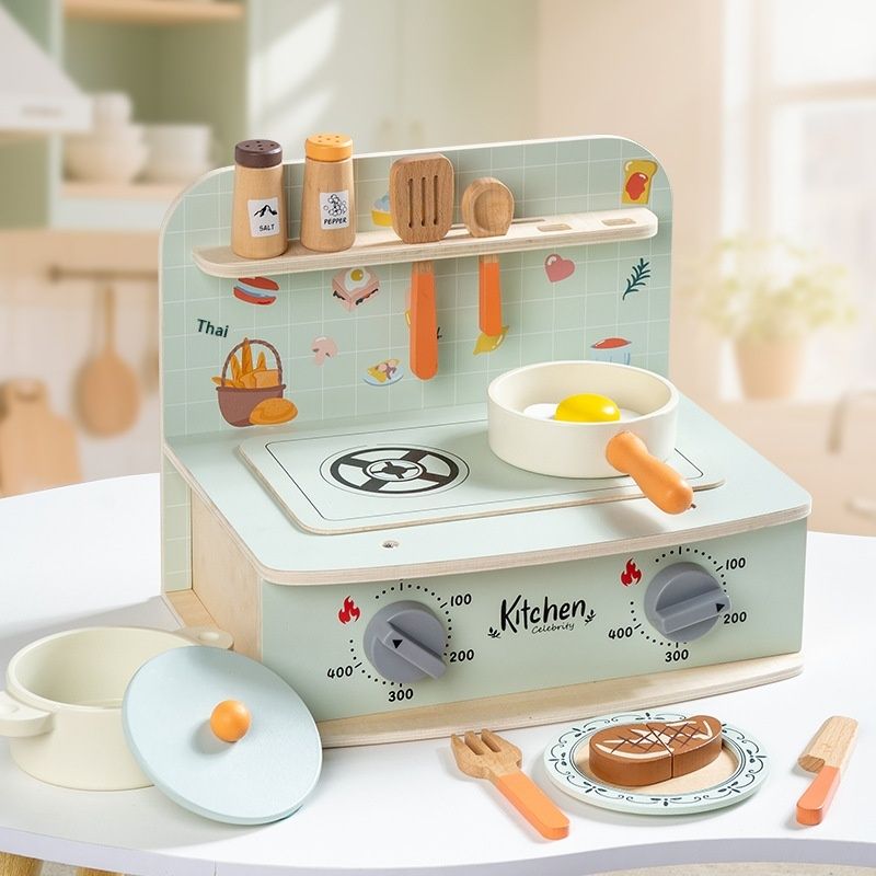 Wooden Kitchen Playset With Sound Effects Simulation
