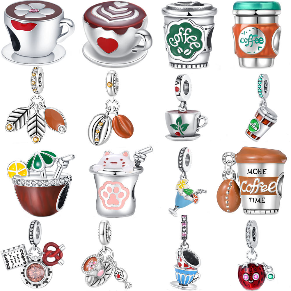 Silver-plated Coffee Cup Beads DIY Bracelet Accessories