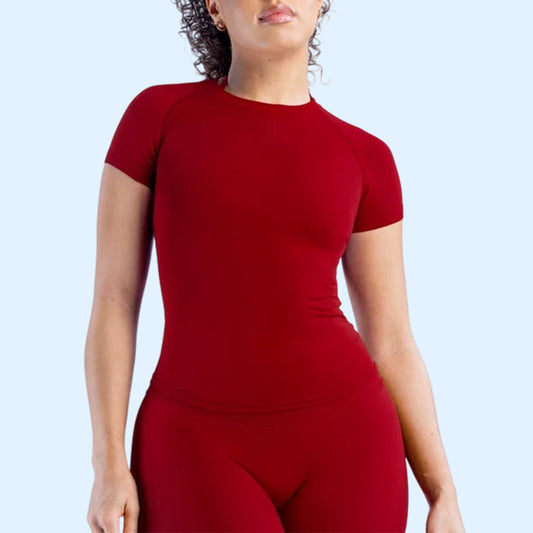 Figure-flattering Seamless Knit Short-sleeve Top For Fitness And Yoga