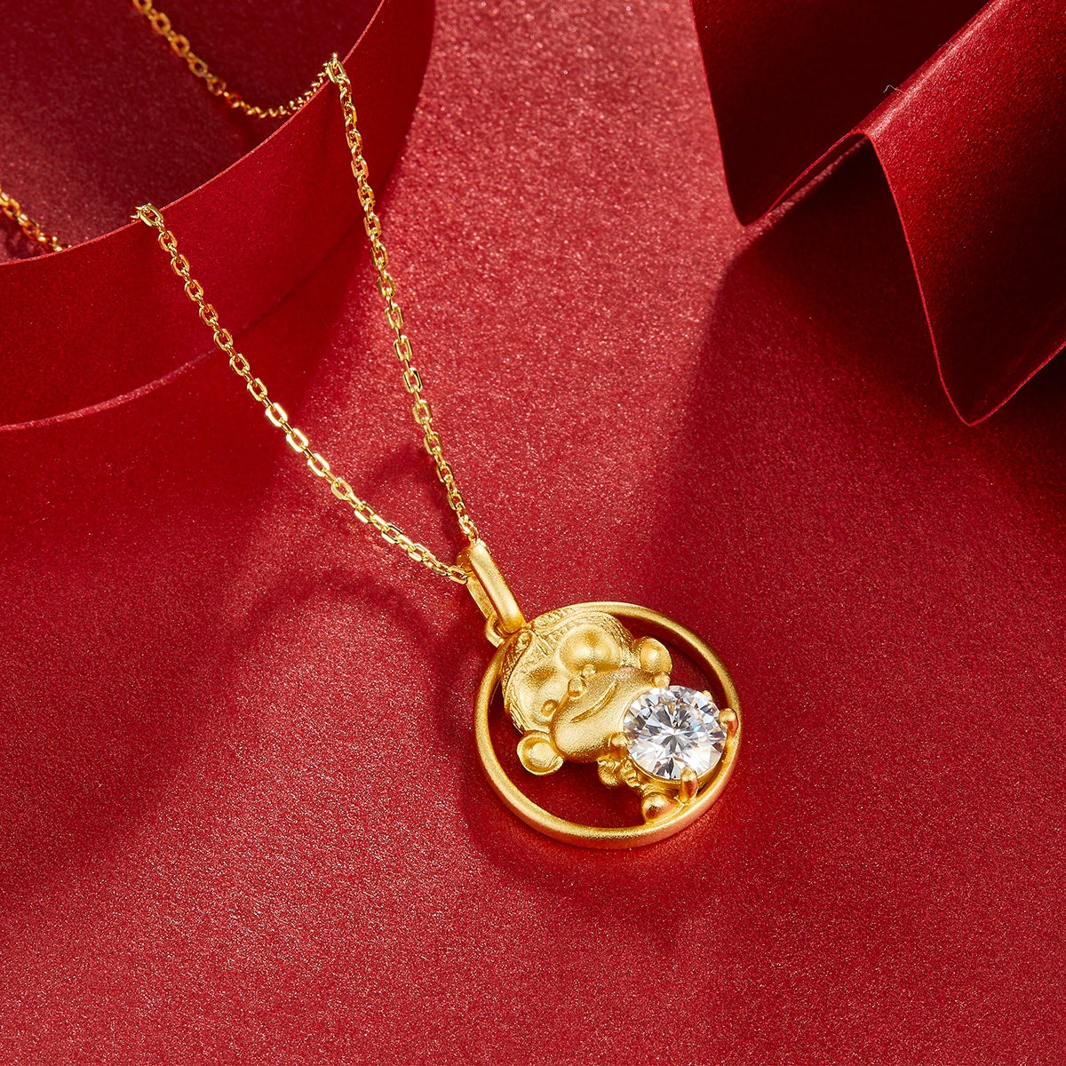 S925 Sterling Silver Gold Plated 1ct D Color VVS1 Moissanite Monkey Necklace 5.4g Chinese Zodiac Benmingnian Gift GRA Certified Gift Box