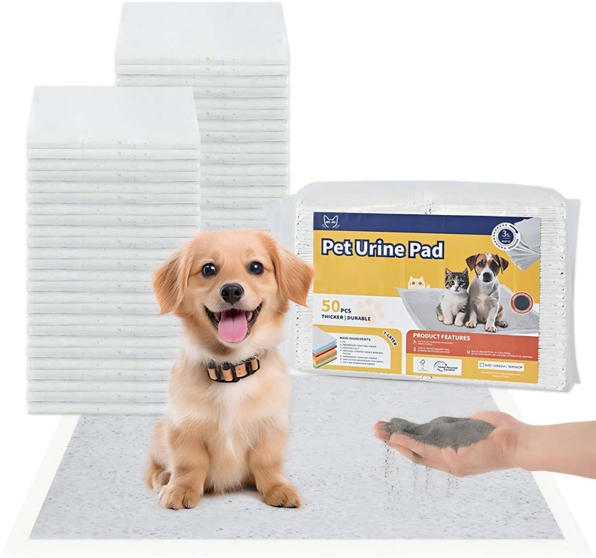 50-Pack Pet Training Pads Puppy Pads 5-Layer Leak-Proof Design 22-Inch Square Disposable Pads  Super Absorbent Suitable For Both Cats And Dogs,Only Supports Self-pickup Shipping Labels.