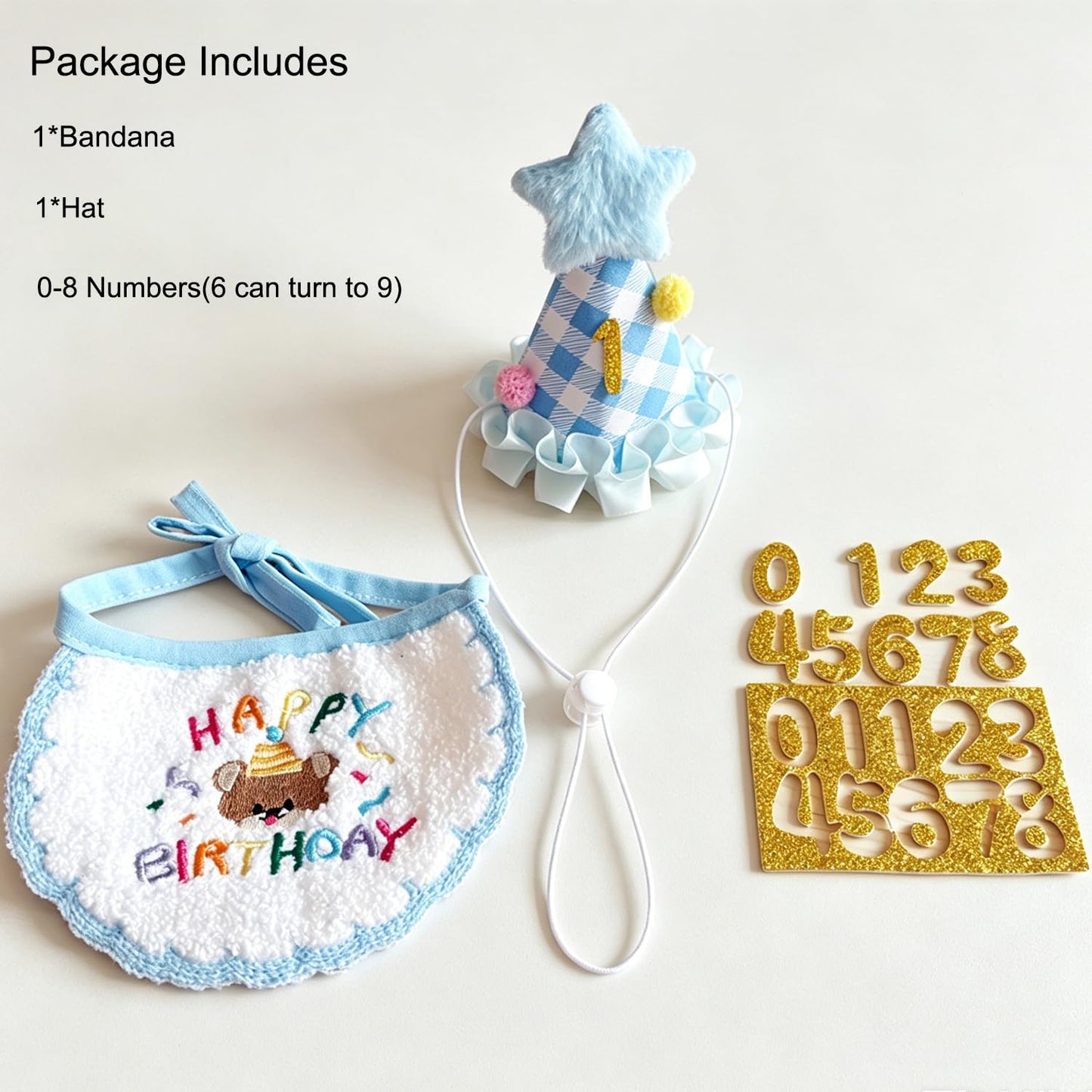 Cat Birthday Party Supplies, Cat Birthday Hat With Number And Star, Embroidered Happy Birthday Bandana For Kitten Cats Small Dogs Decorations, Photo Prop Gift Outfit For Pet Birthday Celebration