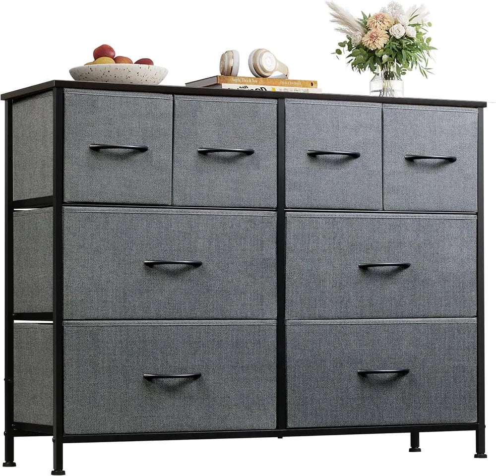 Dresser For Bedroom With 8 Drawers, Wide Fabric Dresser For Storage And Organization, Chest Of Drawers, Dressers For Living Room, Closet, Hallway, Dark Grey