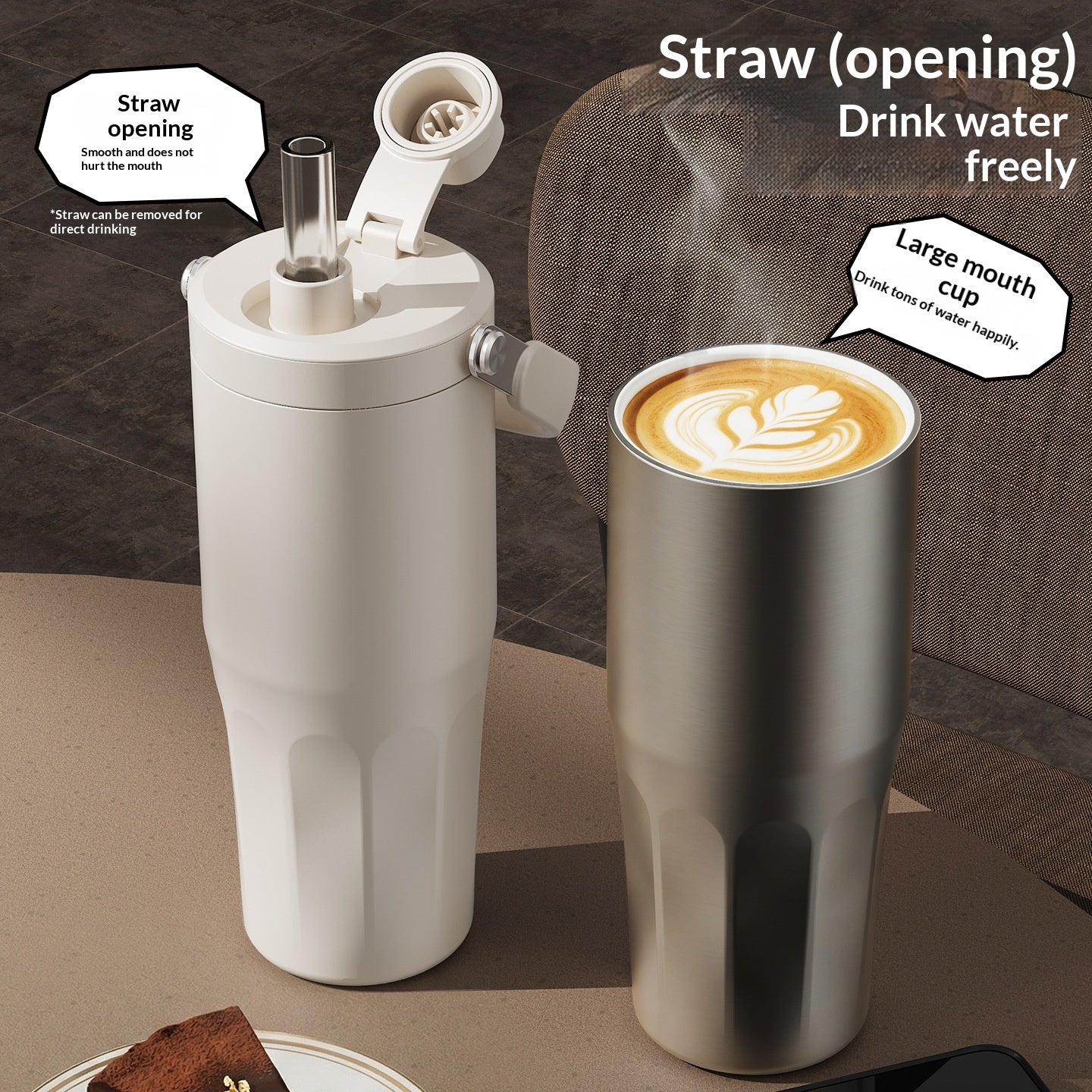 Straw Large Capacity Ice Brew Cup Stylish Pearl Milk Tea Inspired Insulated Water Bottle