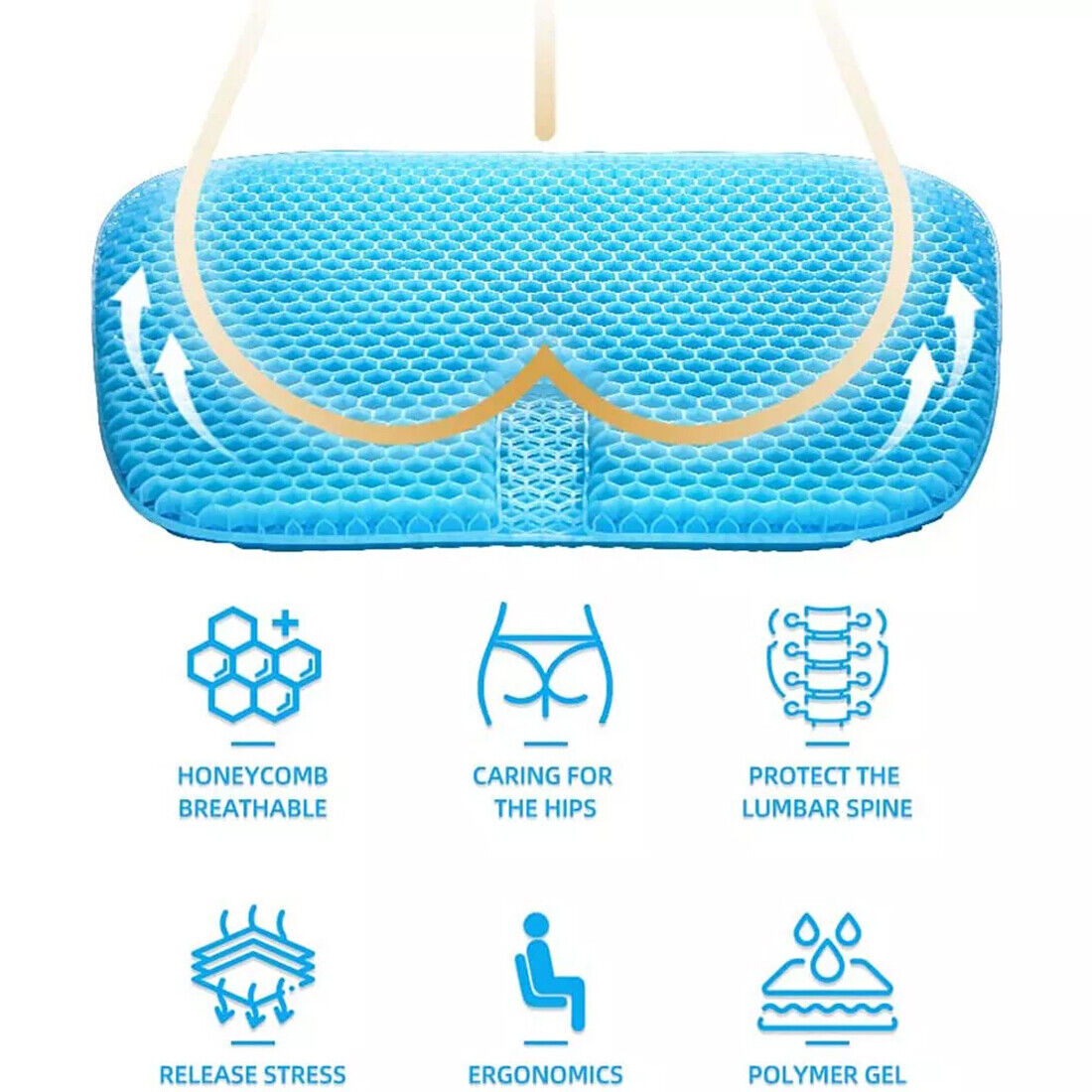 Cooling Honeycomb Breathable Gel Seat Cushion Double Thick Egg Sitting Pad Mat UK