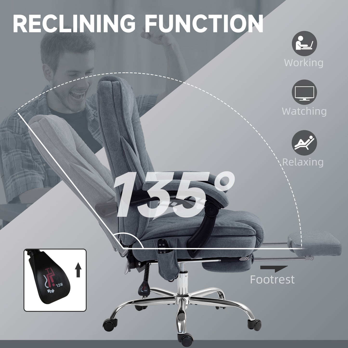 Massage Office Chair, Heated Reclining Computer Chair with Adjustable Height and Footrest, Charcoal Gray