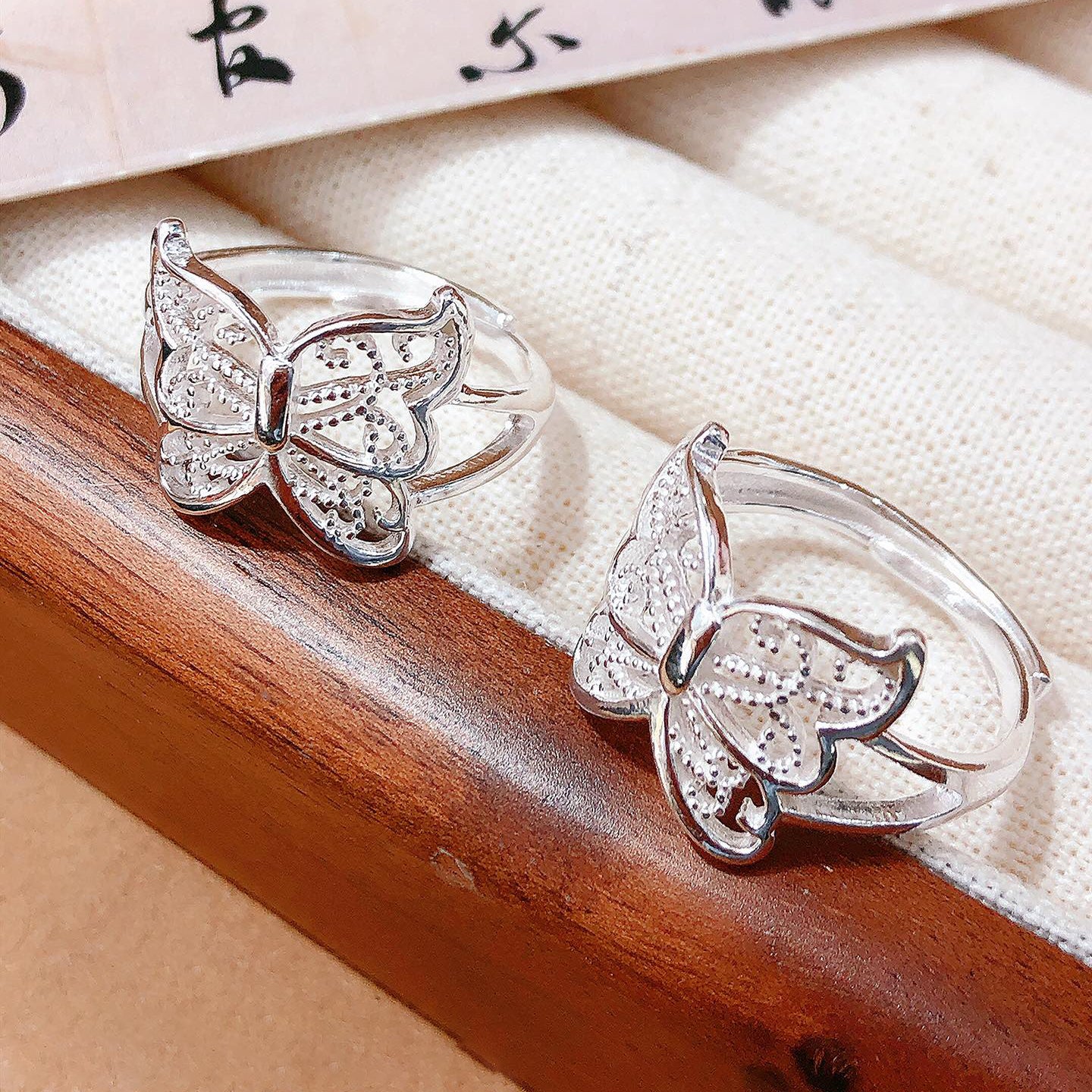 1pcs 990 Sterling Silver Filigree Butterfly Open Ring, Dainty Delicate Style, For Daily Wear & Casual Office Outfits