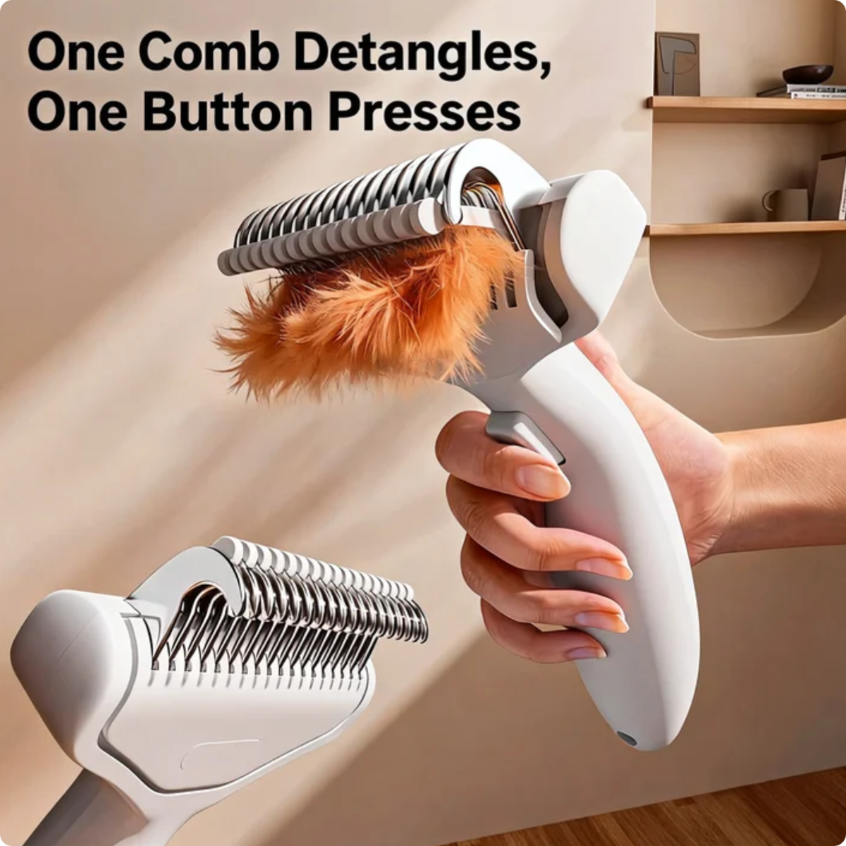 Pet Dematting Comb For Cats Dogs, Self Cleaning Deshedding Brush With Stainless Steel Blades, 26 Angle Undercoat Rake For Removing Loose Hair And Tangles, Grooming Tool For Long Short Haired Pets