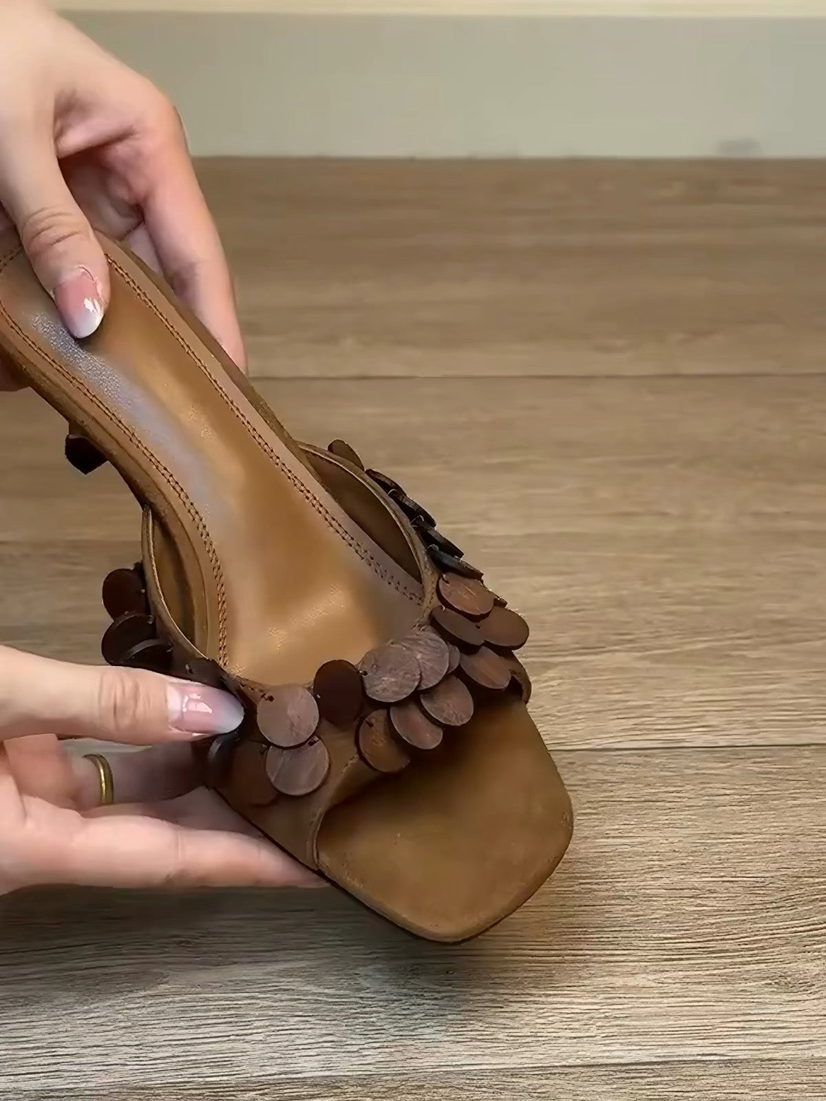 2026 New Women French Scale Texture Square Toe Stiletto Mules, Vintage One Strap Slide Sandals, Outdoor High Heel Slippers