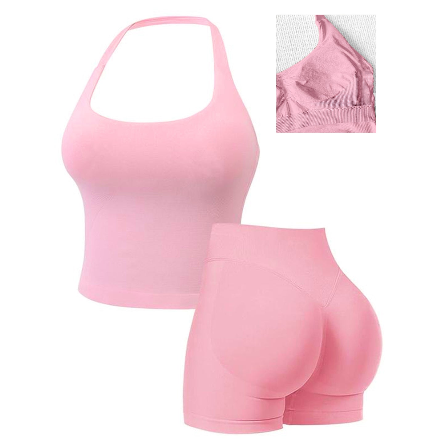 New Halter-Neck Seamless Yoga Backless Camisole And High-Waisted Workout Set