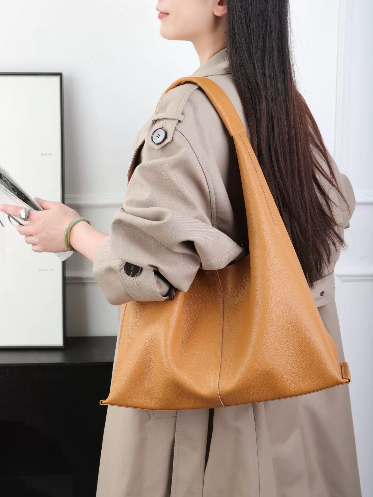 Minimalist Single-shoulder Bag, Large Capacity, Top-grain Leather, 2026 New Small Boutique Soft Leather Underarm Tote Bag For Women, Genuine Leather Large Bag