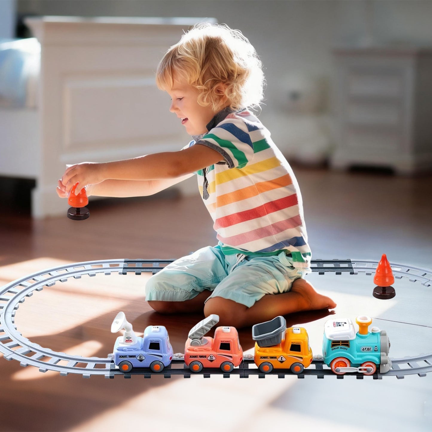 Electric Train Set With Smokes Light Sound Remote Magnetic Train Toys With Locomotive 3 Trucks Gifts For Kids Aged 3 4 5 6 Year Old