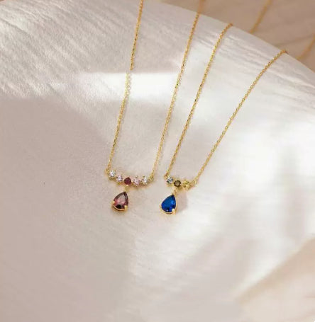 Birthstone Korean Luxury Waterdrop Zircon Necklace