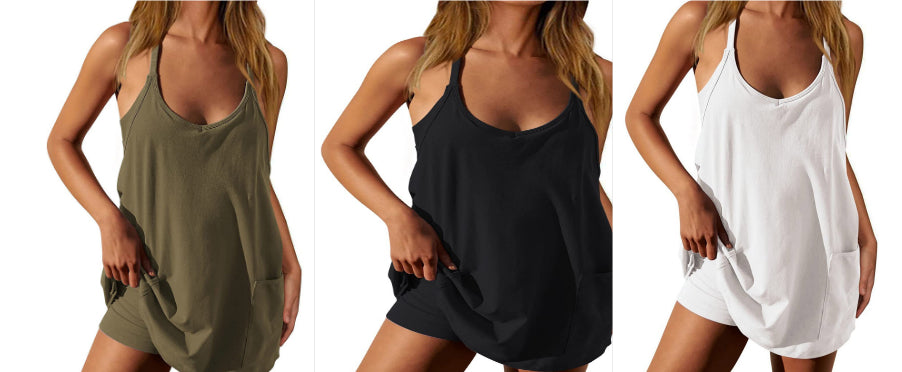 Women's Fashion Solid Color Pocket Vest Shorts Set