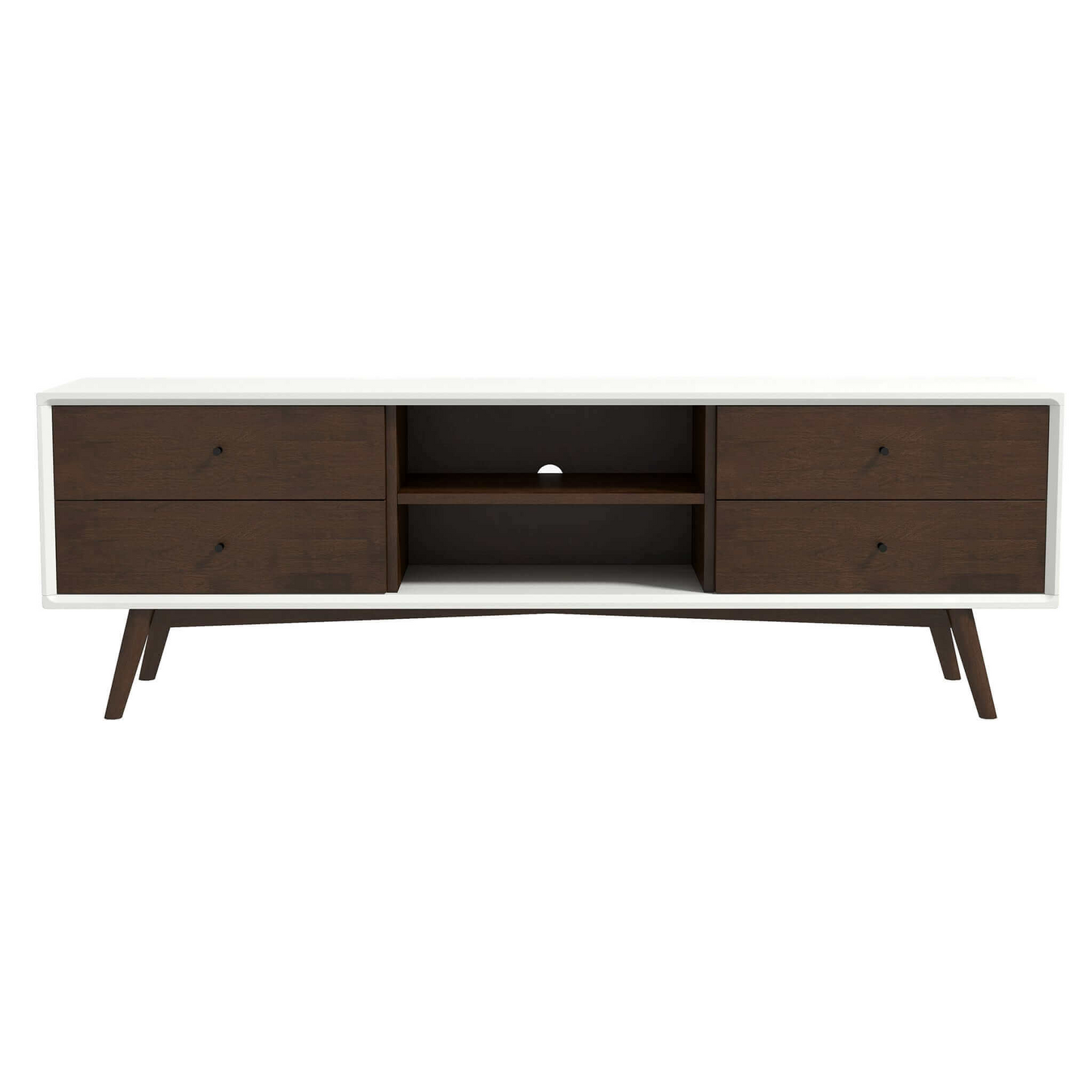 Caroline Walnut White TV Stand Up To 72   For Living Room Decor