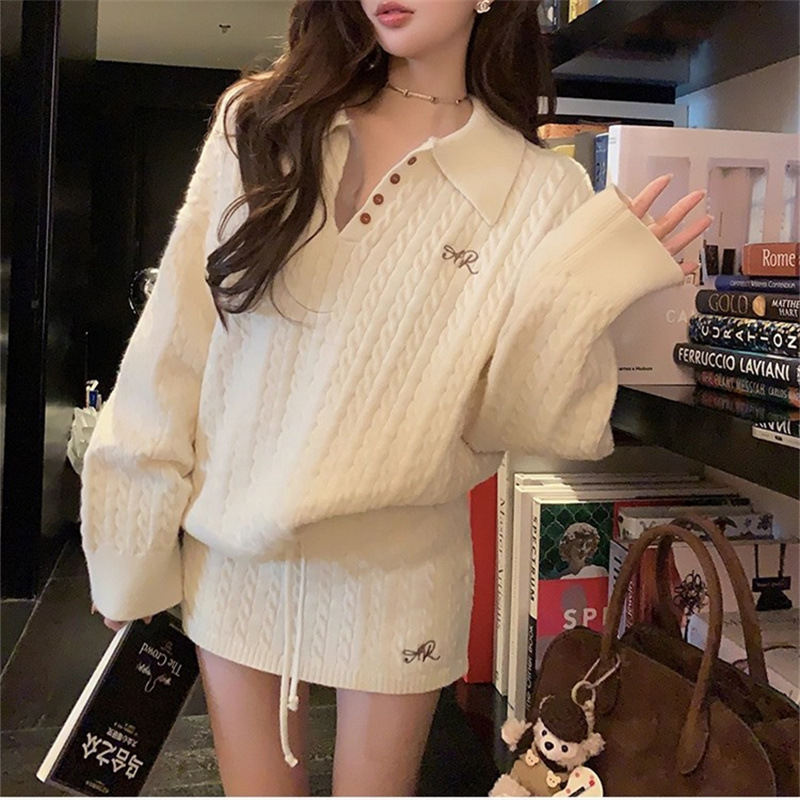 Korean-style Academic Twist Knit Skirt Set