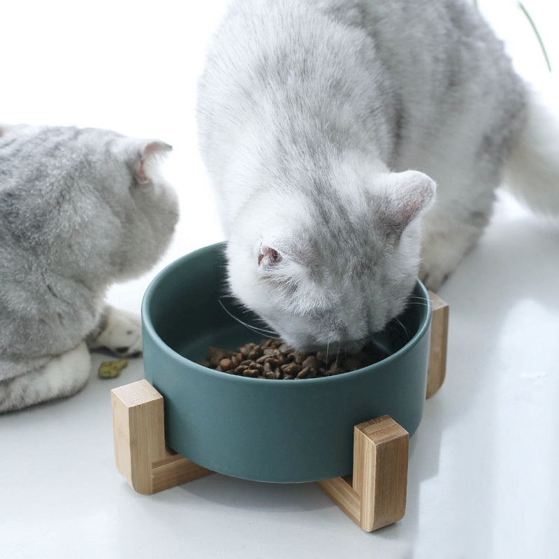 Solid Color Minimalist Home Use Ceramic Cat Food Feed Bowl