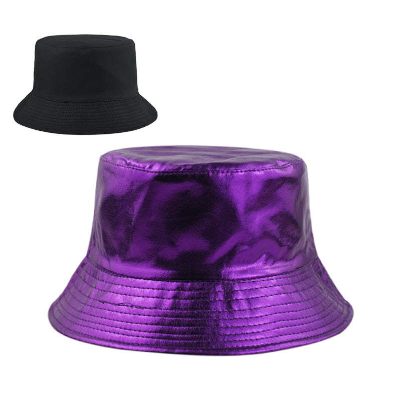 Summer Best-selling Laser-embossed Sequin Boater Hat, PU Bucket Hat, Fashionable Trend Street Hat, Outdoor Sun Protection Double-sided Sunshade Hat