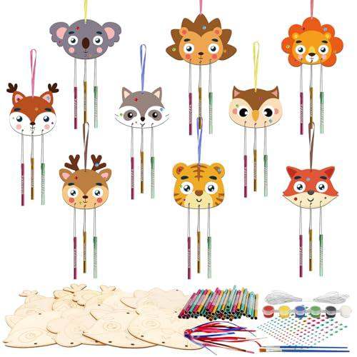 47-Piece DIY Fall Wind Chime Craft Kit With 9 Wooden Animals, 27 Tubes, A Paintbrush, And Accessories For Fall Decor And Party Supplies
