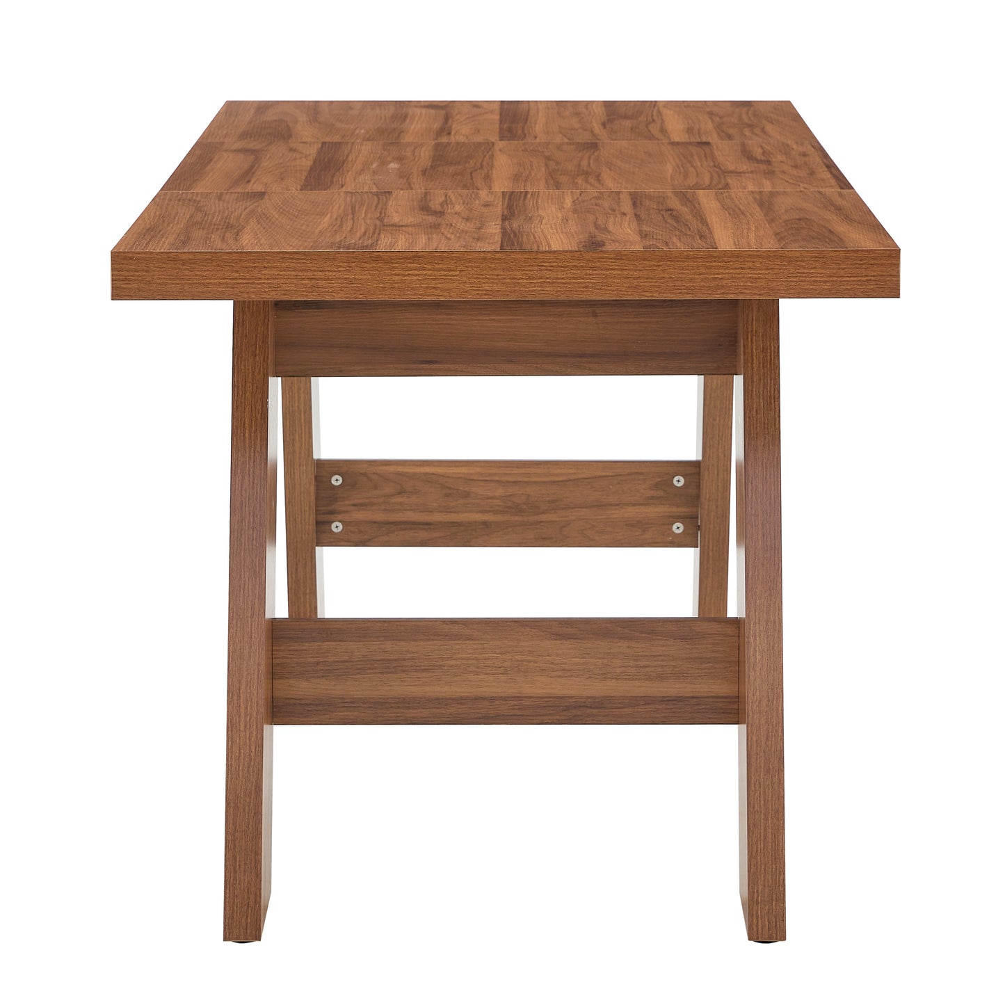 71x31.5inches Walnut Wood Grain MDF Splicing Rectangular Dining Table.Double-panel Outward-sloping Table Legs.Modern Dining Table For Home Use.Accommodates 6-8 People, Versatile For Multiple Scenarios