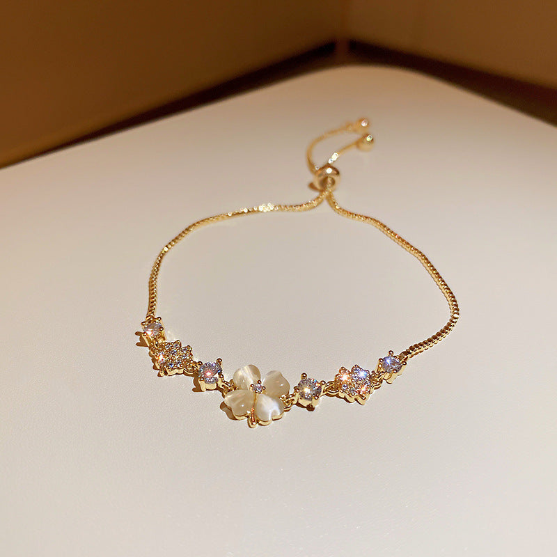 18K Real Gold Plated Cubic Zirconia Geometric Bracelet Circle Square Floral Bangle Elegant Chic Retro Fashion Jewelry
