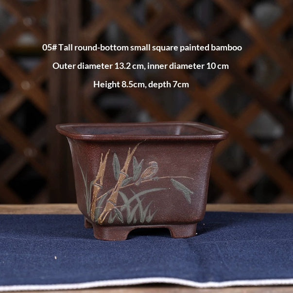 Zisha Flower Pot Painted Bonsai Indoor Desk Decoration For Green Plants