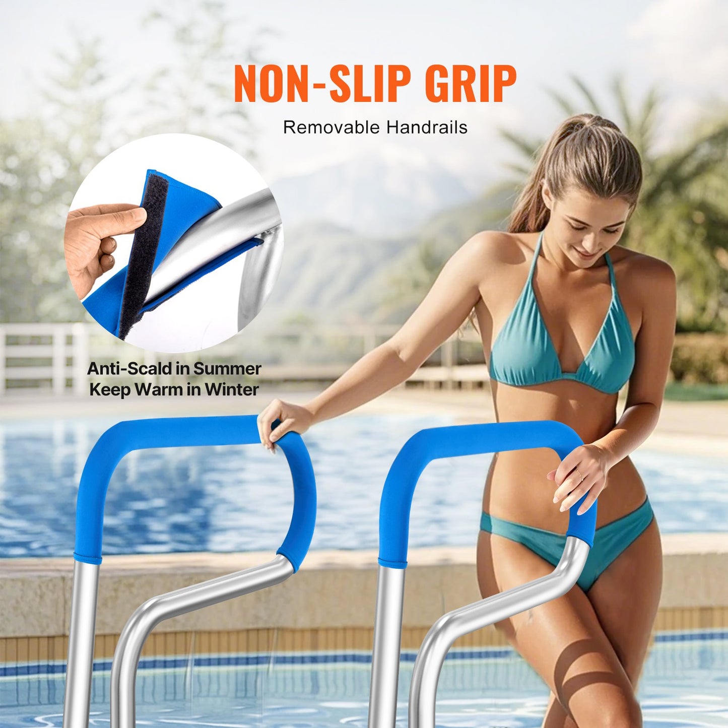 Pool Handrail, 32 X 23 Inch Pool Railing, Stainless Steel With Base Plate For Indoor/Outdoor Pools,Swimming Pool Safety Railing For Decks,Rust-Proof Grab Bar W/Grip Cover&Accessories For Spas