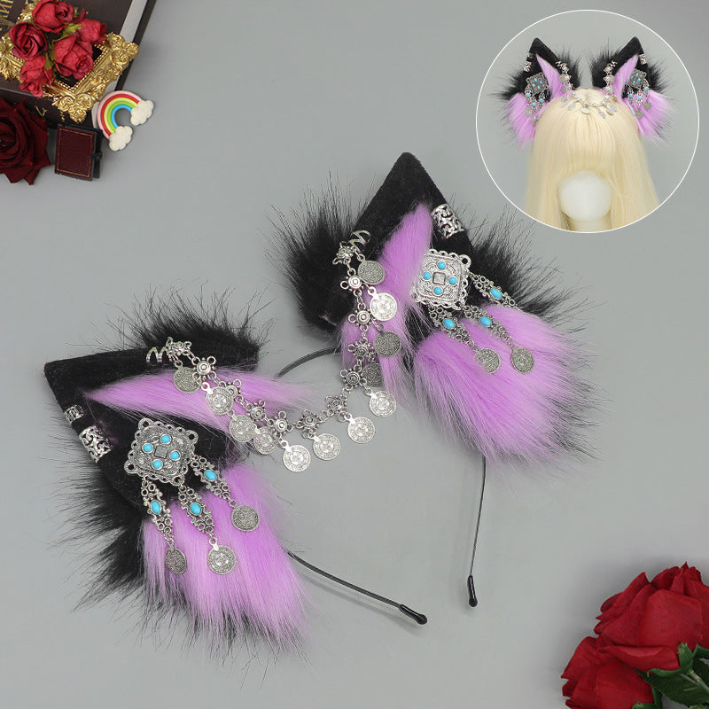 Tibetan Hair Accessories Exotic Wolf Ear Animal Ears Headband Bohemian Travel Photo Shooting Props