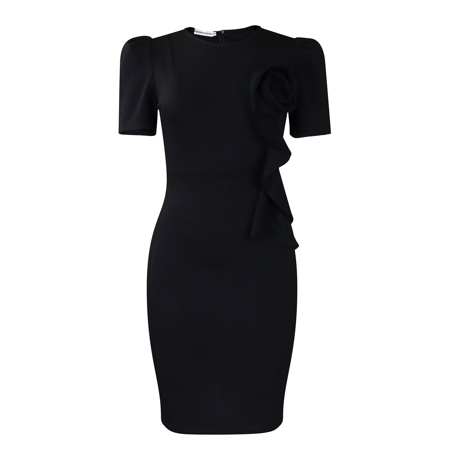 Fashion Elegant Body-hugging Lace Hem Solid Color Short Sleeve Dress