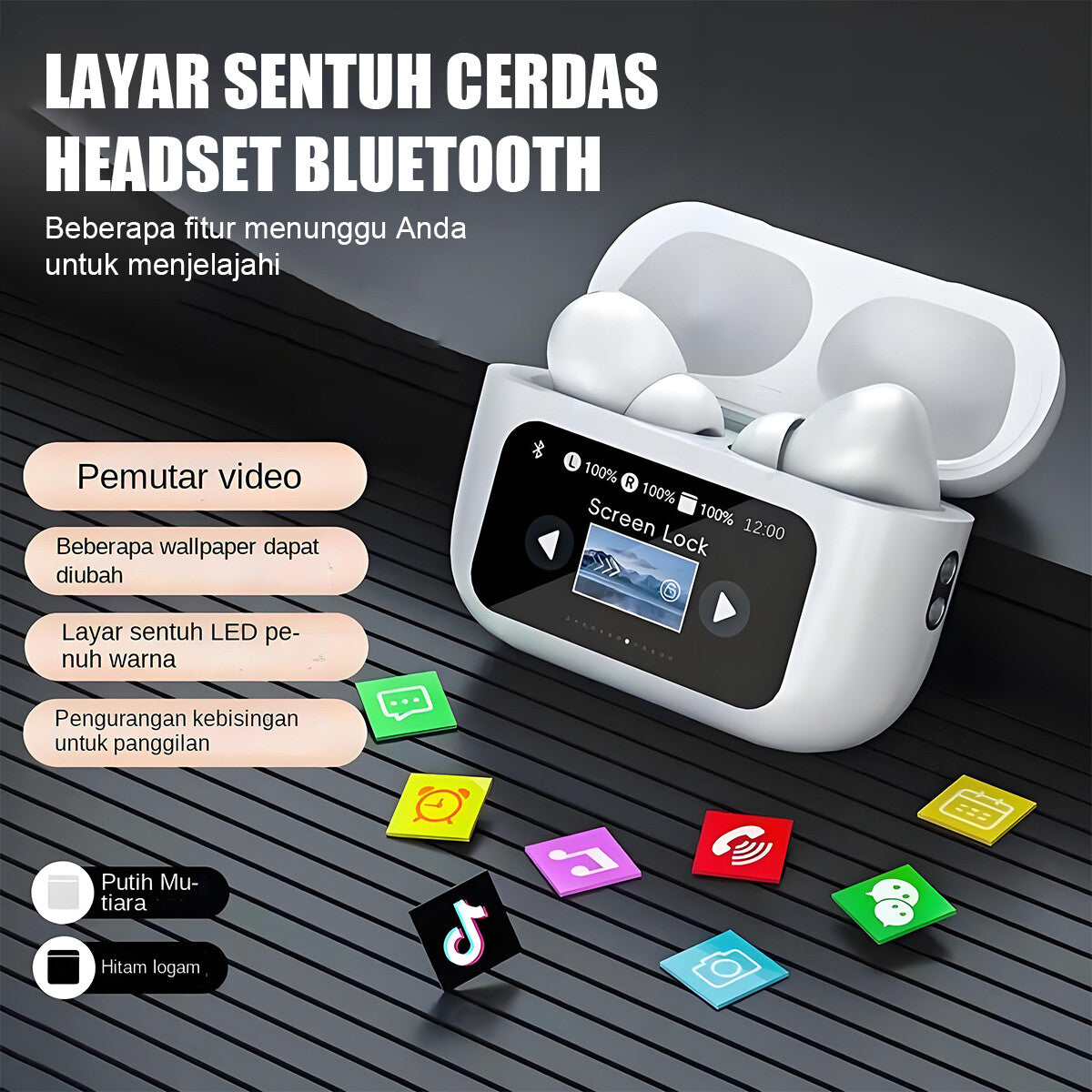 TWS Smart LCD Touch Screen Bluetooth 5.4 Headset Wireless Headphones Earbuds UK