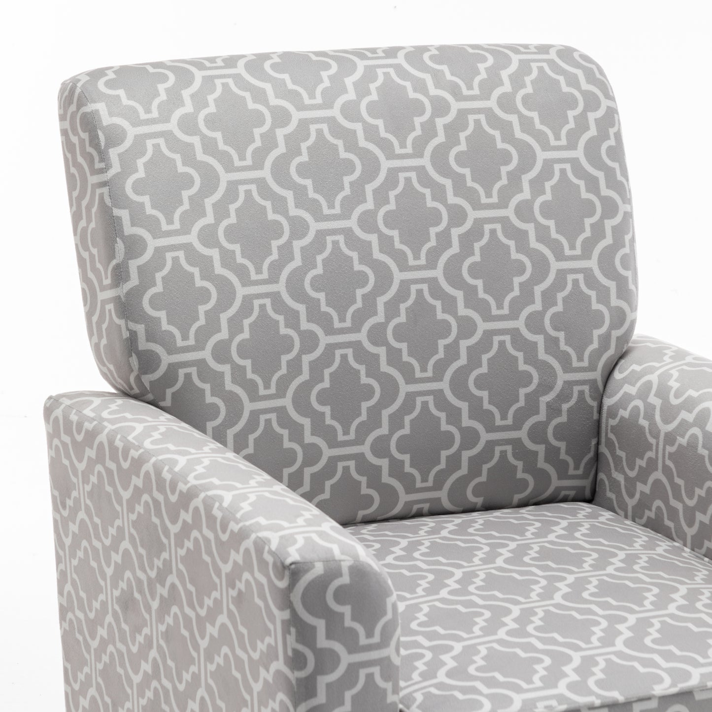 Patterned Polyester Blend Armchair, Solid Birch Wood Frame With Brown Tapered Legs, Foam Padded Accent Chair With Trim Detail For Living Room Office