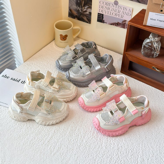 2026 Summer New Girls' Sports Sandals, Korean Mesh Breathable Closed-Toe Beach Shoes, Casual Shoes For Little Girls