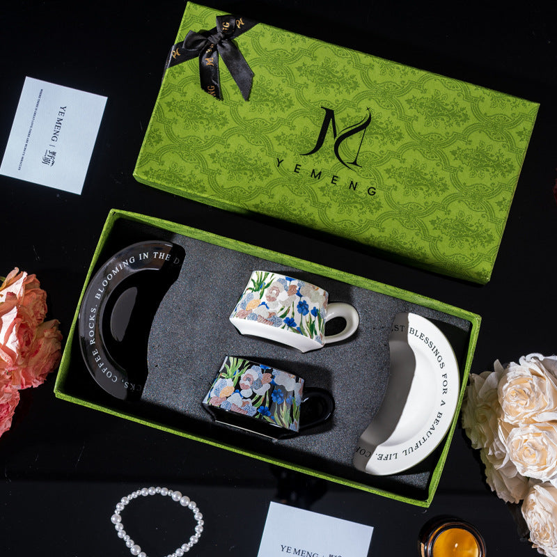 Affordable Luxury Original Iris Flower Ceramic Coffee Cup Gift Set
